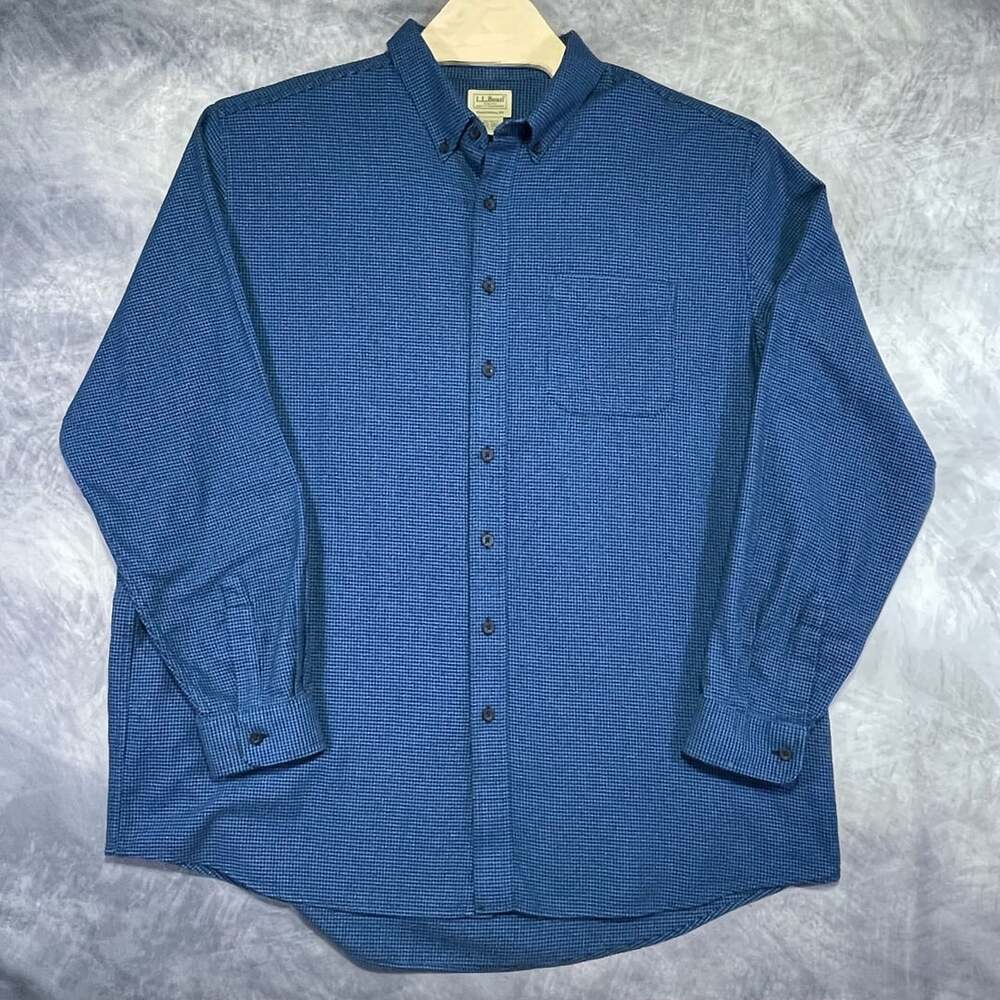 L.L. Bean Traditional Fit Button-Down Shirt XXL-Tall Blue Houndstooth
